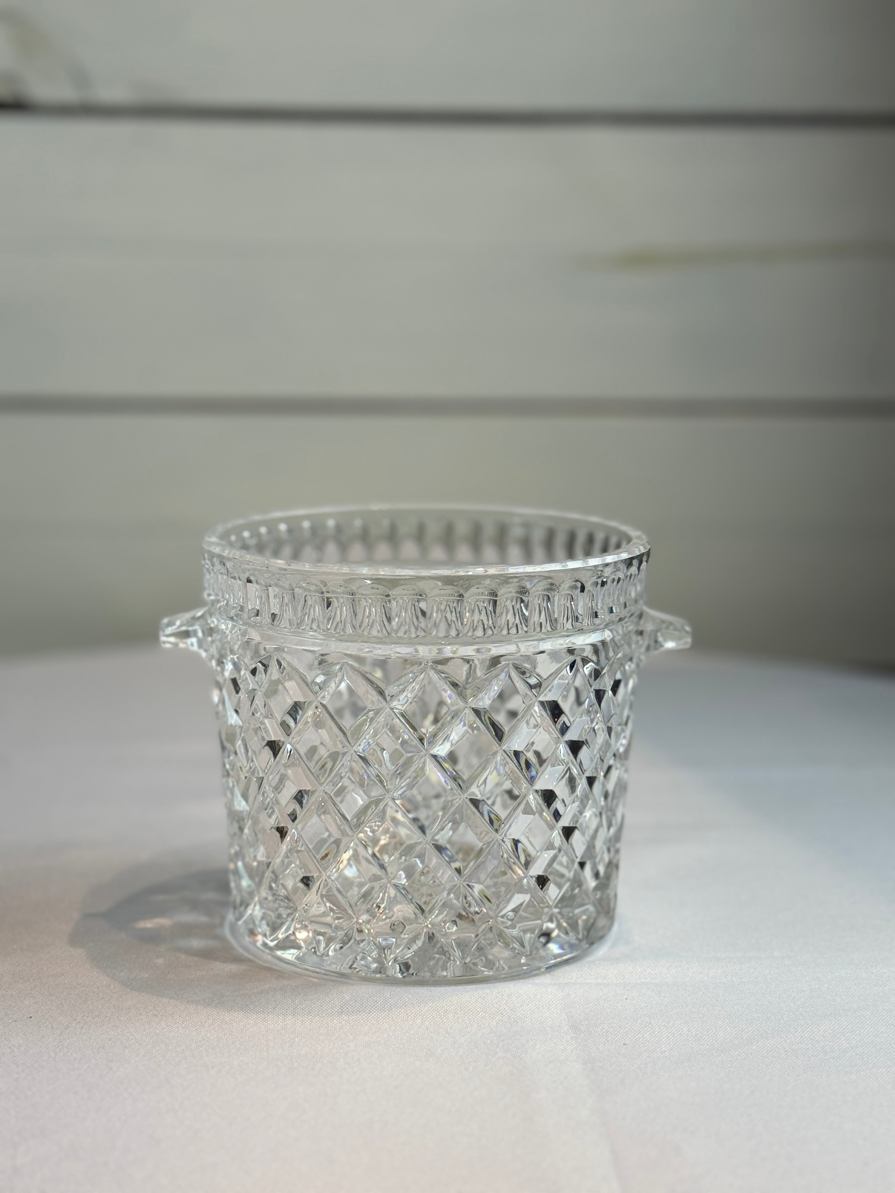 Vintage Crystal Glass Diamond Shaped Ice Bucket / Champagne Bucket with Handles