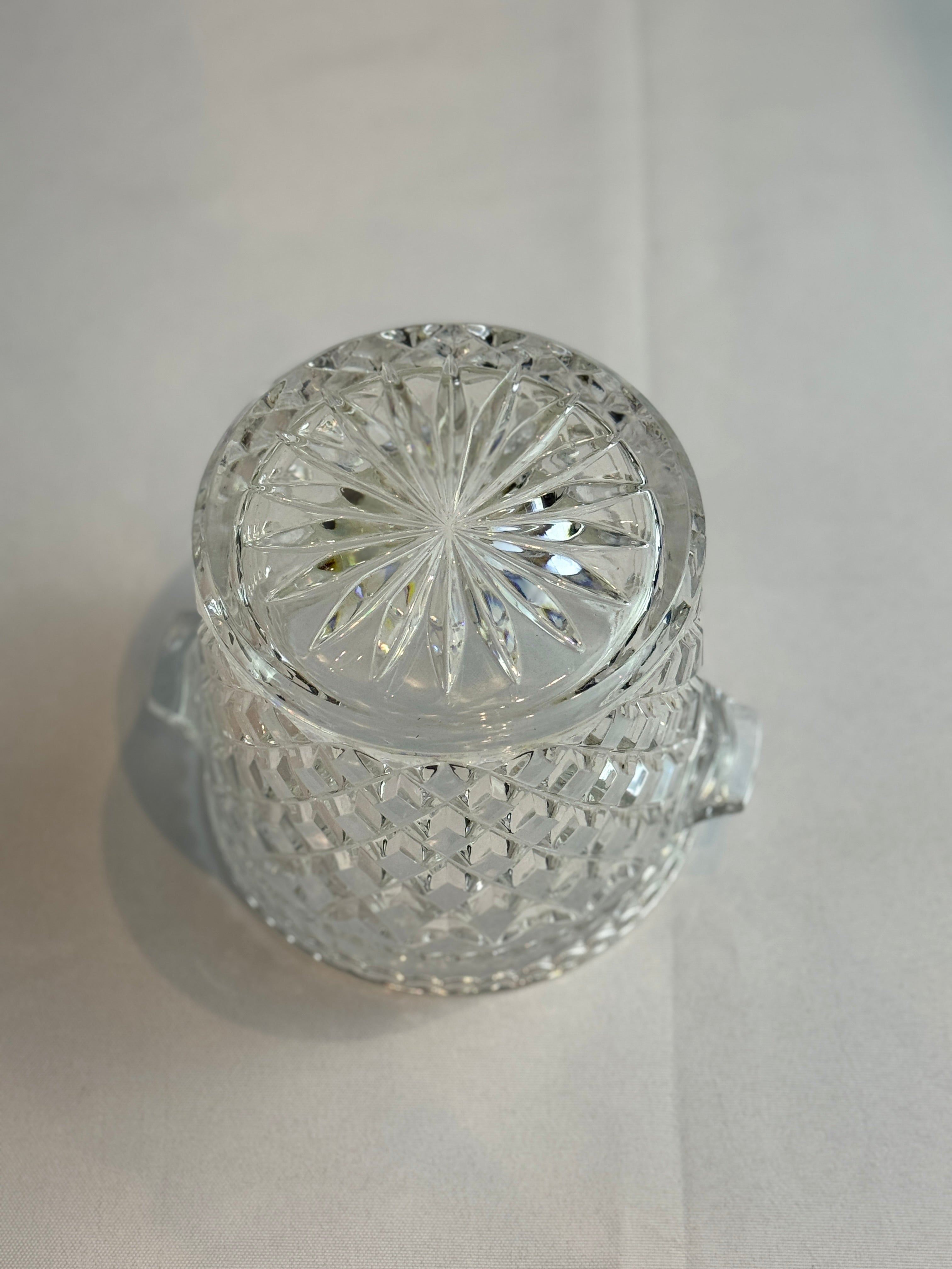 Vintage Crystal Glass Diamond Shaped Ice Bucket / Champagne Bucket with Handles