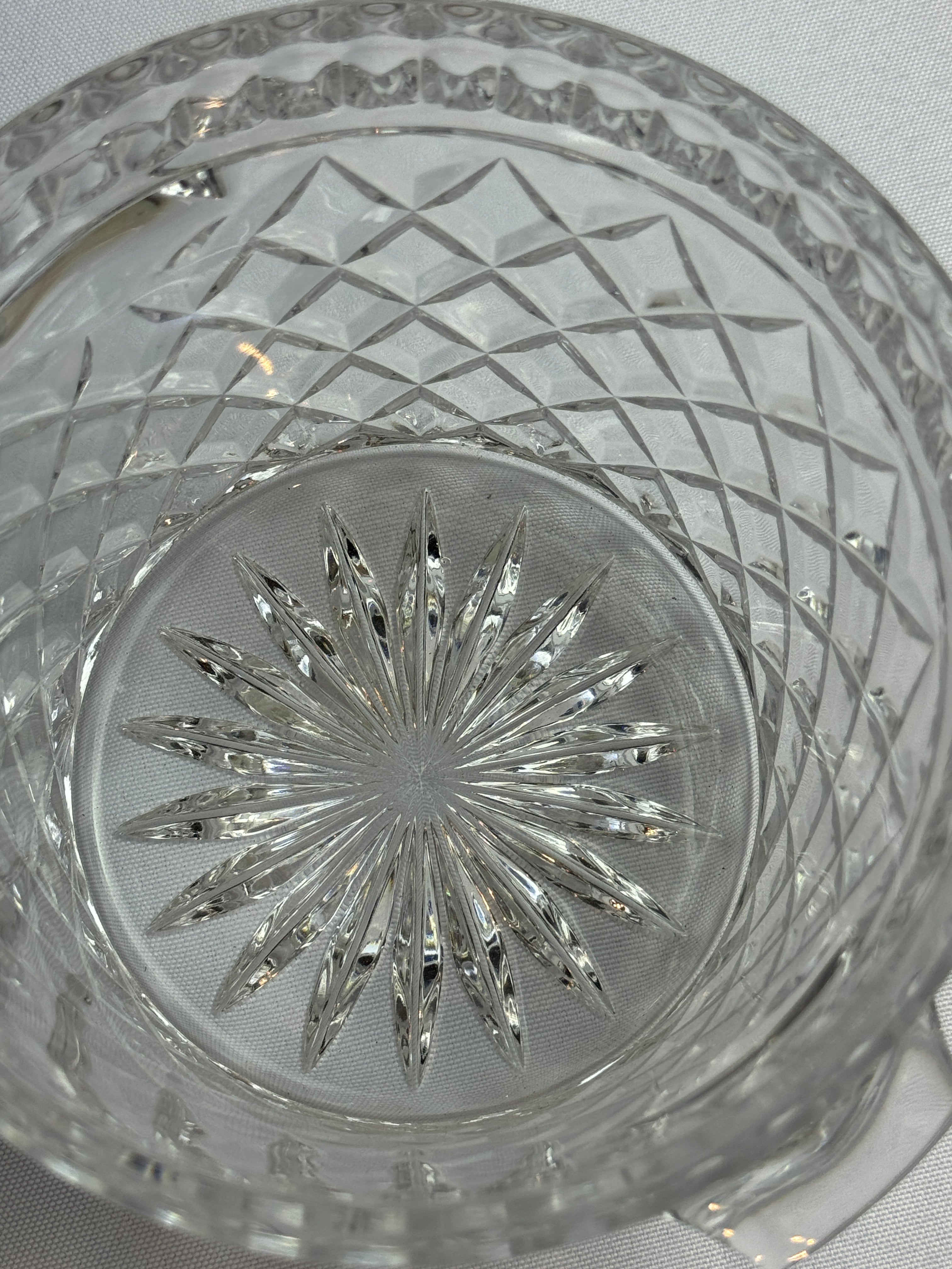 Vintage Crystal Glass Diamond Shaped Ice Bucket / Champagne Bucket with Handles