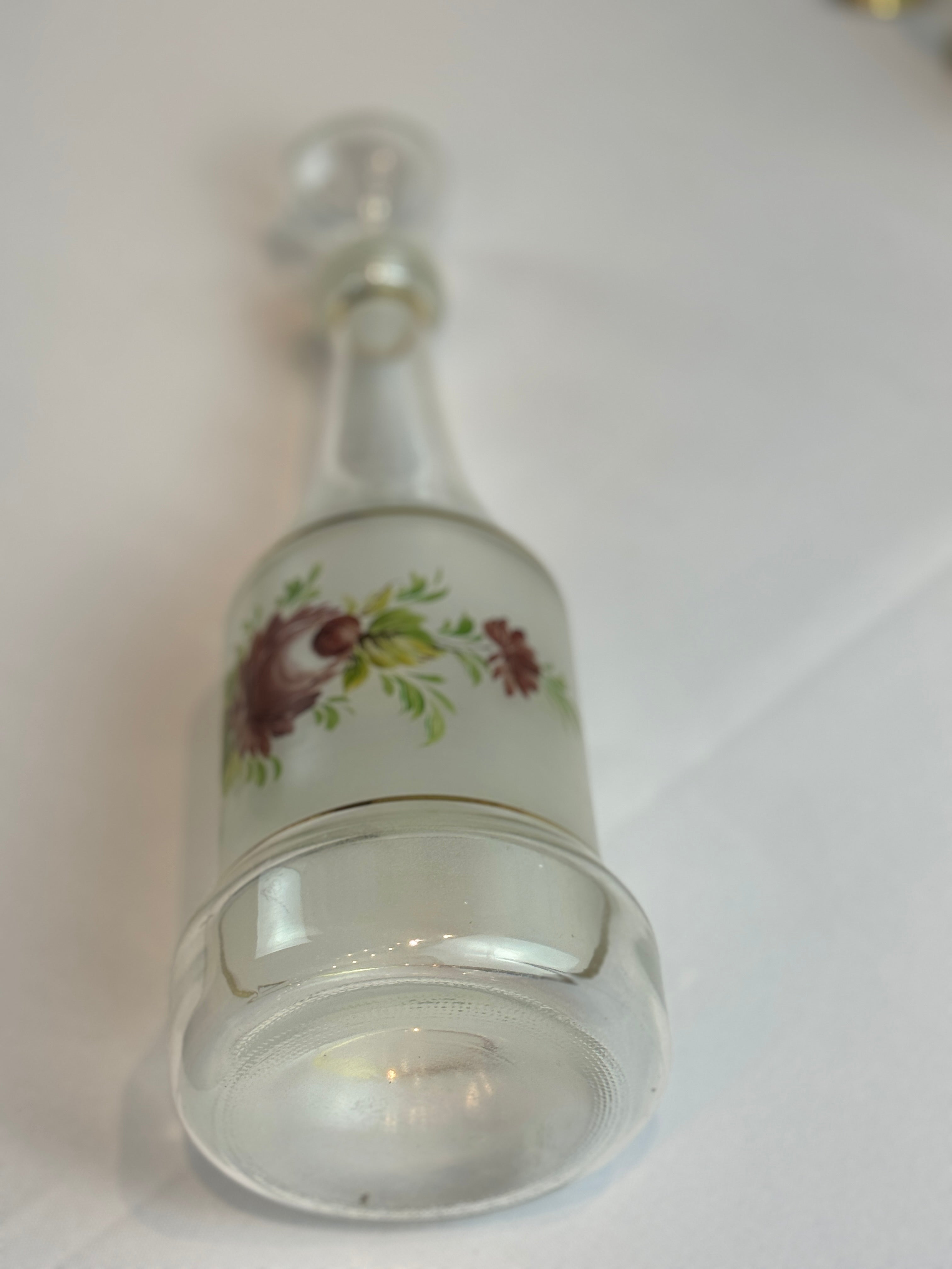 1960s Mid Century Italian Cocktail Set - Decanter and 6 wine or cordial glasses - with hand painted roses