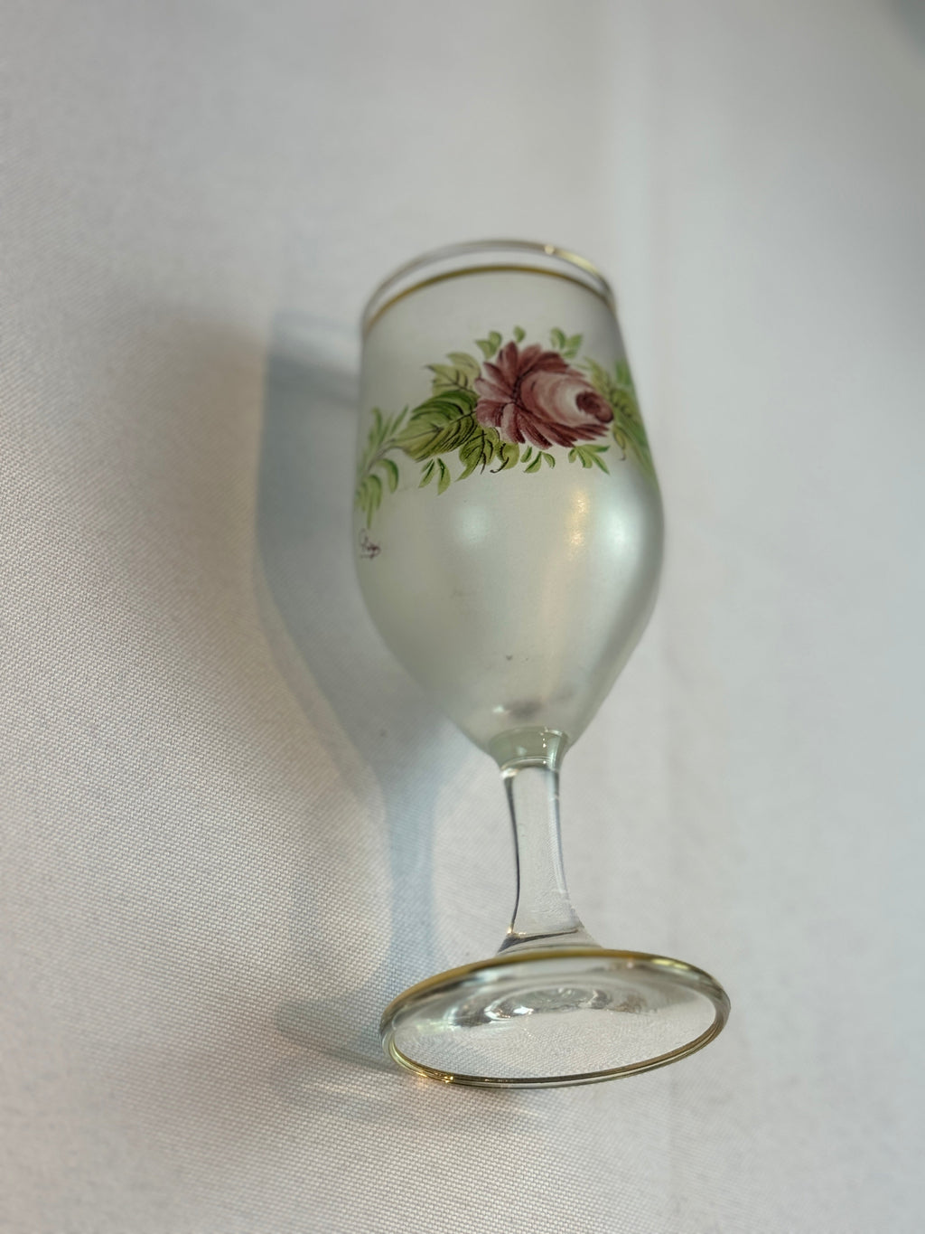 1960s Mid Century Italian Cocktail Set - Decanter and 6 wine or cordial glasses - with hand painted roses