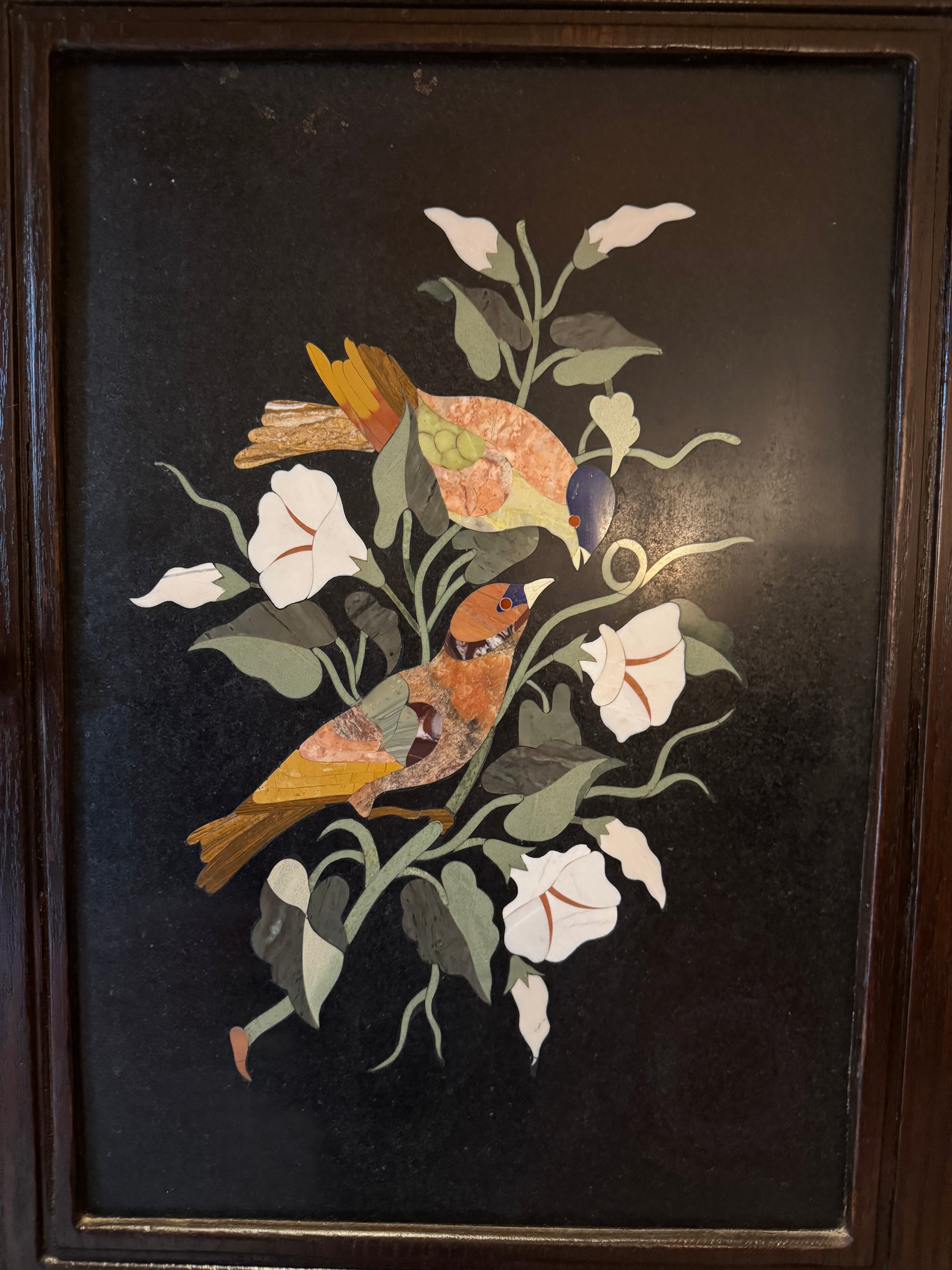 Antique Jacobean Style Carved Oak Cabinet Hutch with Pietra Dura Inlay, Carved Details and Black Marble Top