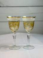 Midcentury Colored Cut Glass Wine Goblets with Cherry and Leaf Motifs - 4 Different Colors - Set of 8