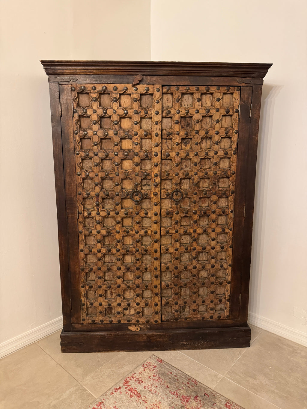 Antique Indian Teak Wood Door Corner Cabinet Armoire, TV Stand