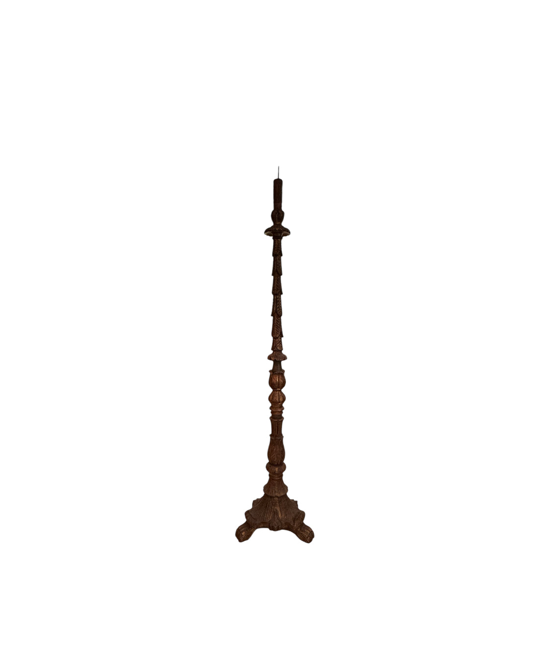 Baroque Tall Painted & Gilted Altar Candelabra Candlestick