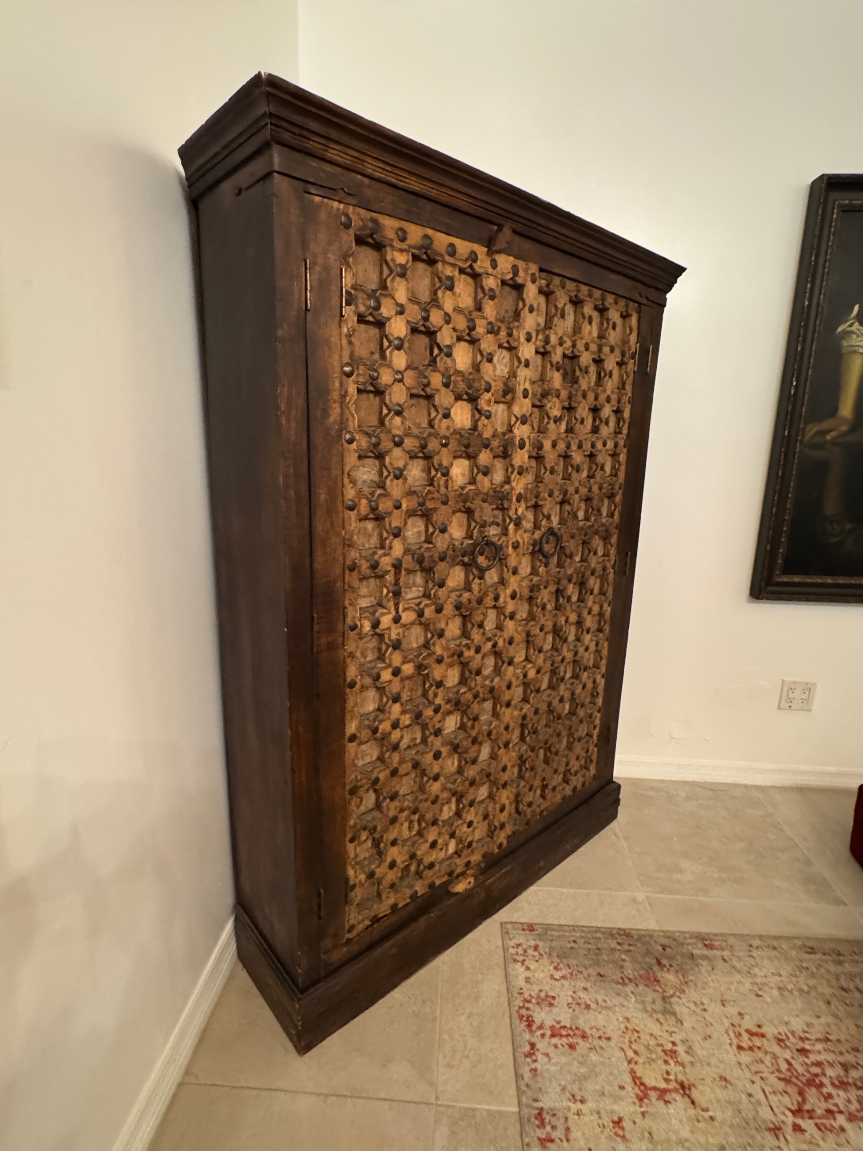 Antique Indian Teak Wood Door Corner Cabinet Armoire, TV Stand