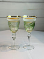 Midcentury Colored Cut Glass Wine Goblets with Cherry and Leaf Motifs - 4 Different Colors - Set of 8