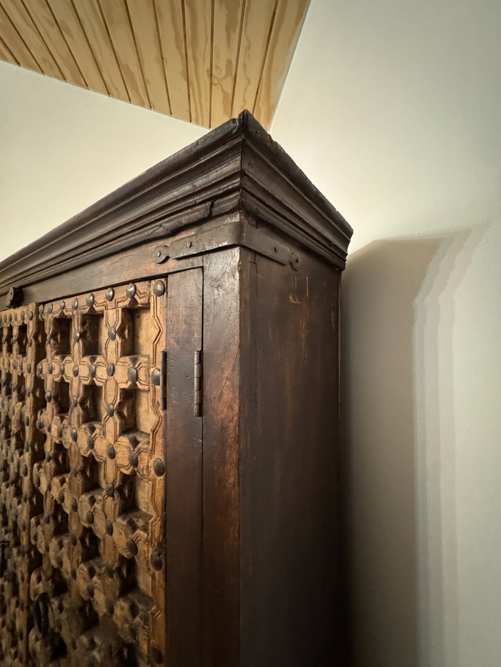 Antique Indian Teak Wood Door Corner Cabinet Armoire, TV Stand