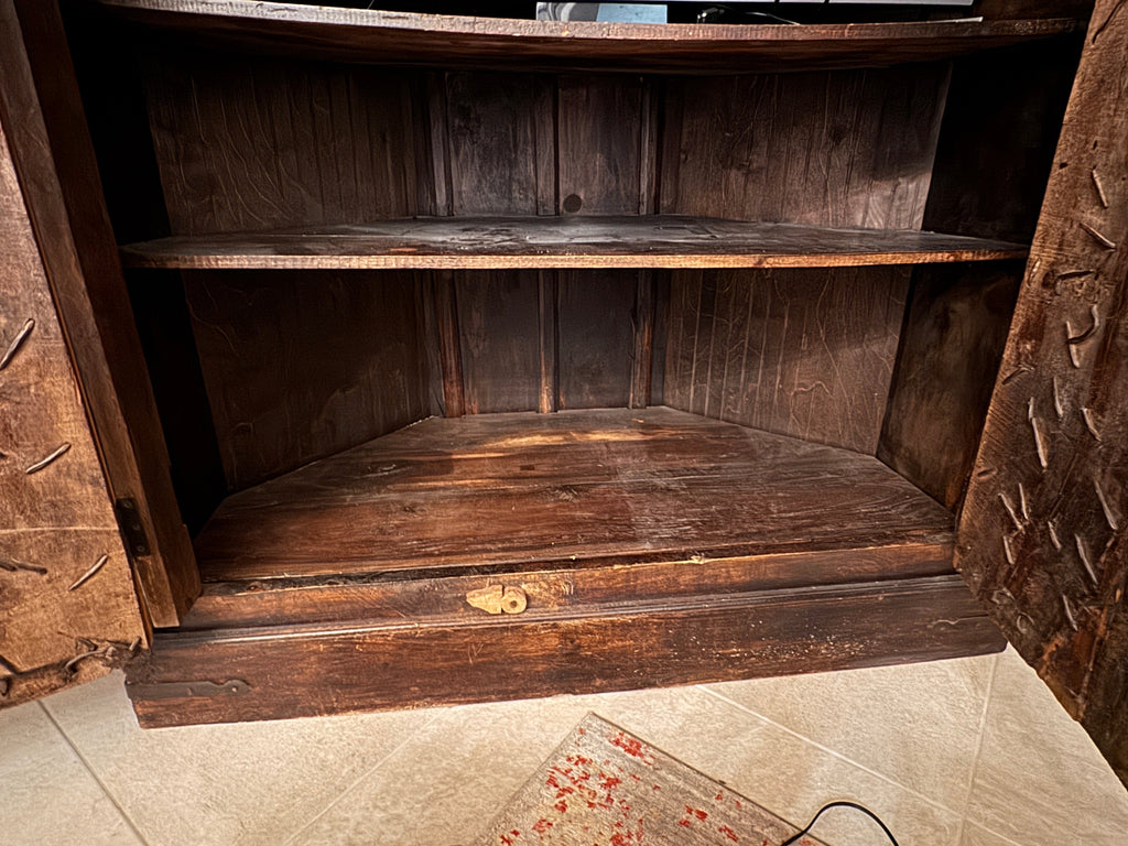 Antique Indian Teak Wood Door Corner Cabinet Armoire, TV Stand