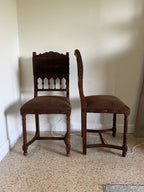 Antique 19th Century French Henry II Style Walnut Dining/Side/Accent Chairs With Suede Upholstery - Set of Two