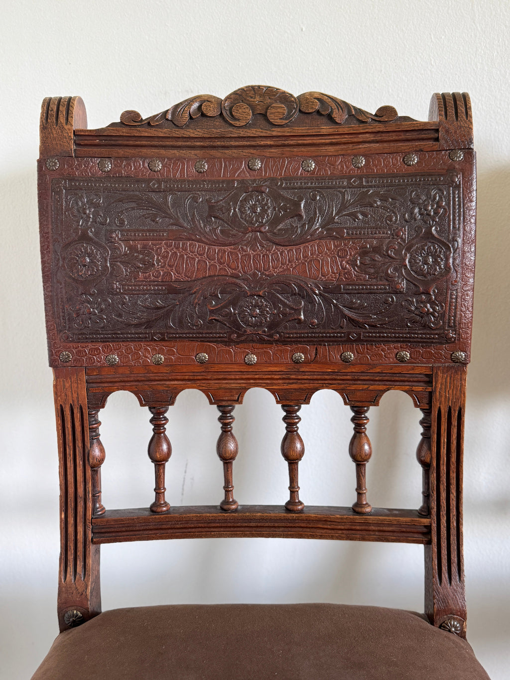 Antique 19th Century French Henry II Style Walnut Dining/Side/Accent Chairs With Suede Upholstery - Set of Two