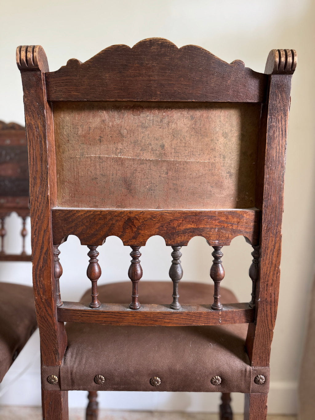 Antique 19th Century French Henry II Style Walnut Dining/Side/Accent Chairs With Suede Upholstery - Set of Two