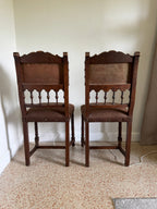 Antique 19th Century French Henry II Style Walnut Dining/Side/Accent Chairs With Suede Upholstery - Set of Two