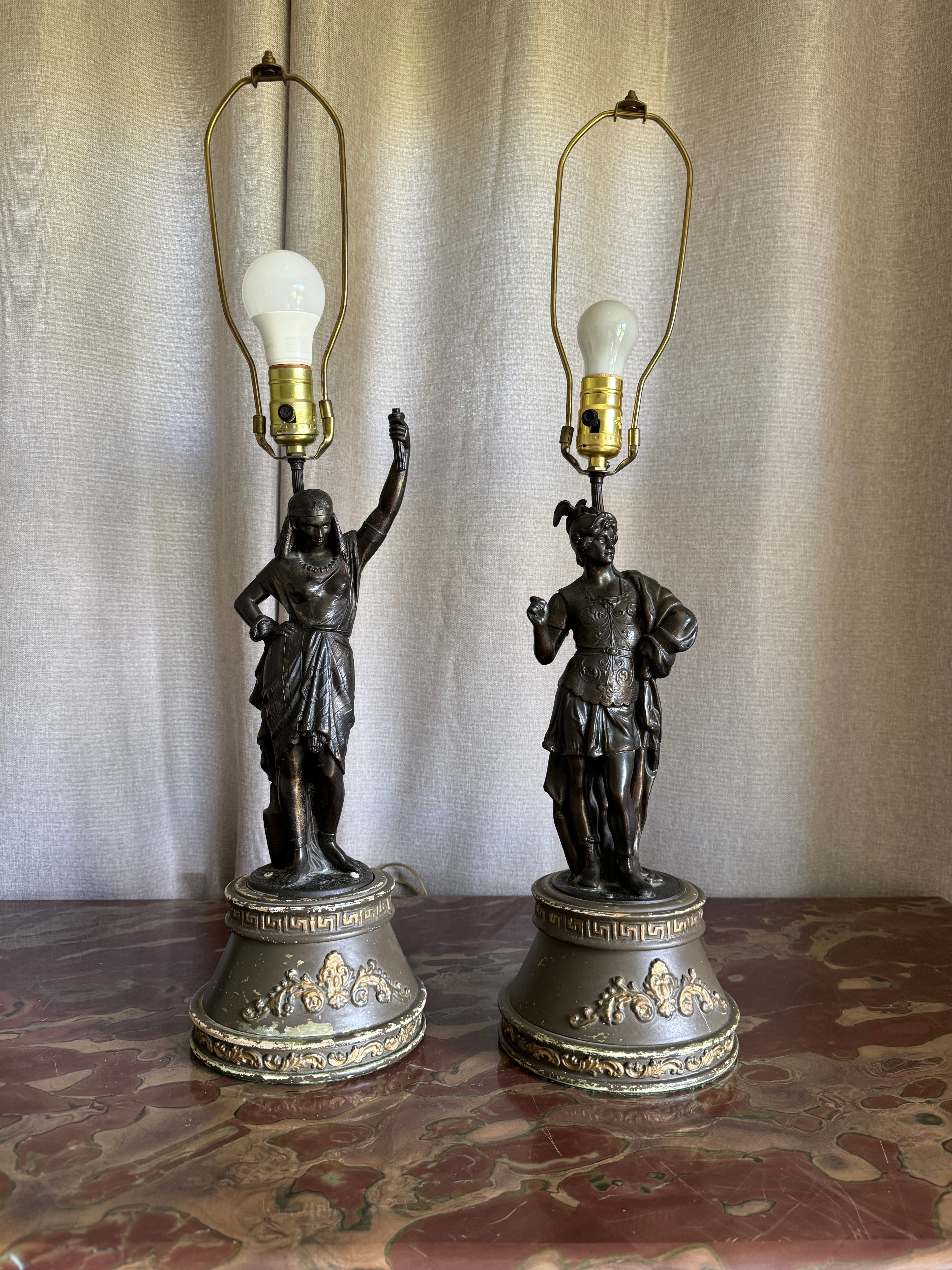 Vintage Victorian Statue Table Lamps - Set of Two
