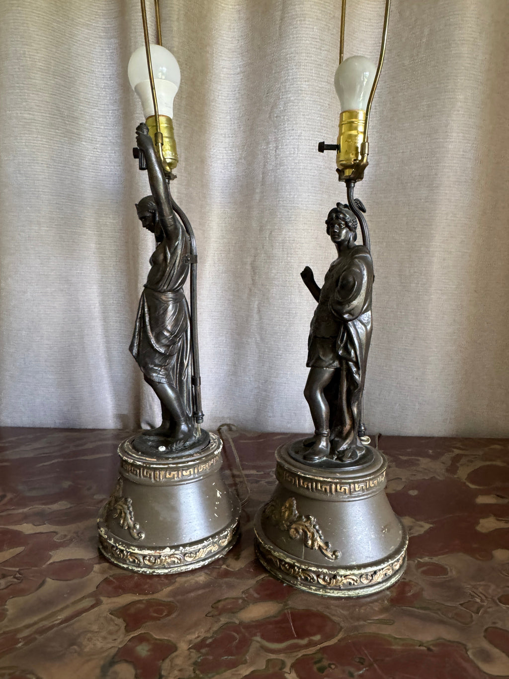 Vintage Victorian Statue Table Lamps - Set of Two