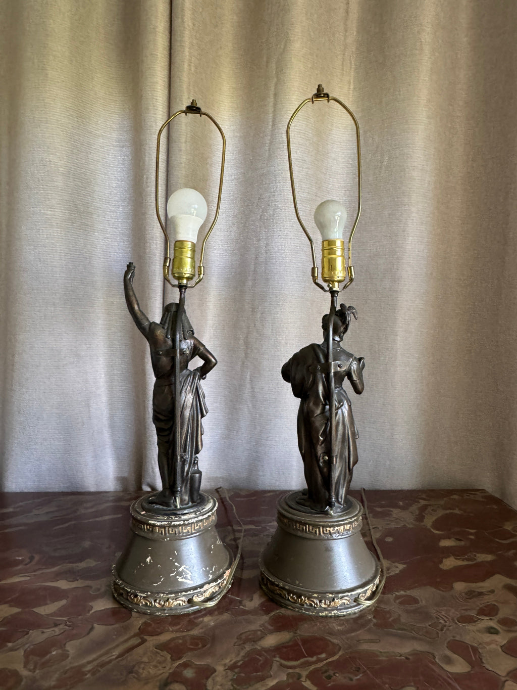 Vintage Victorian Statue Table Lamps - Set of Two
