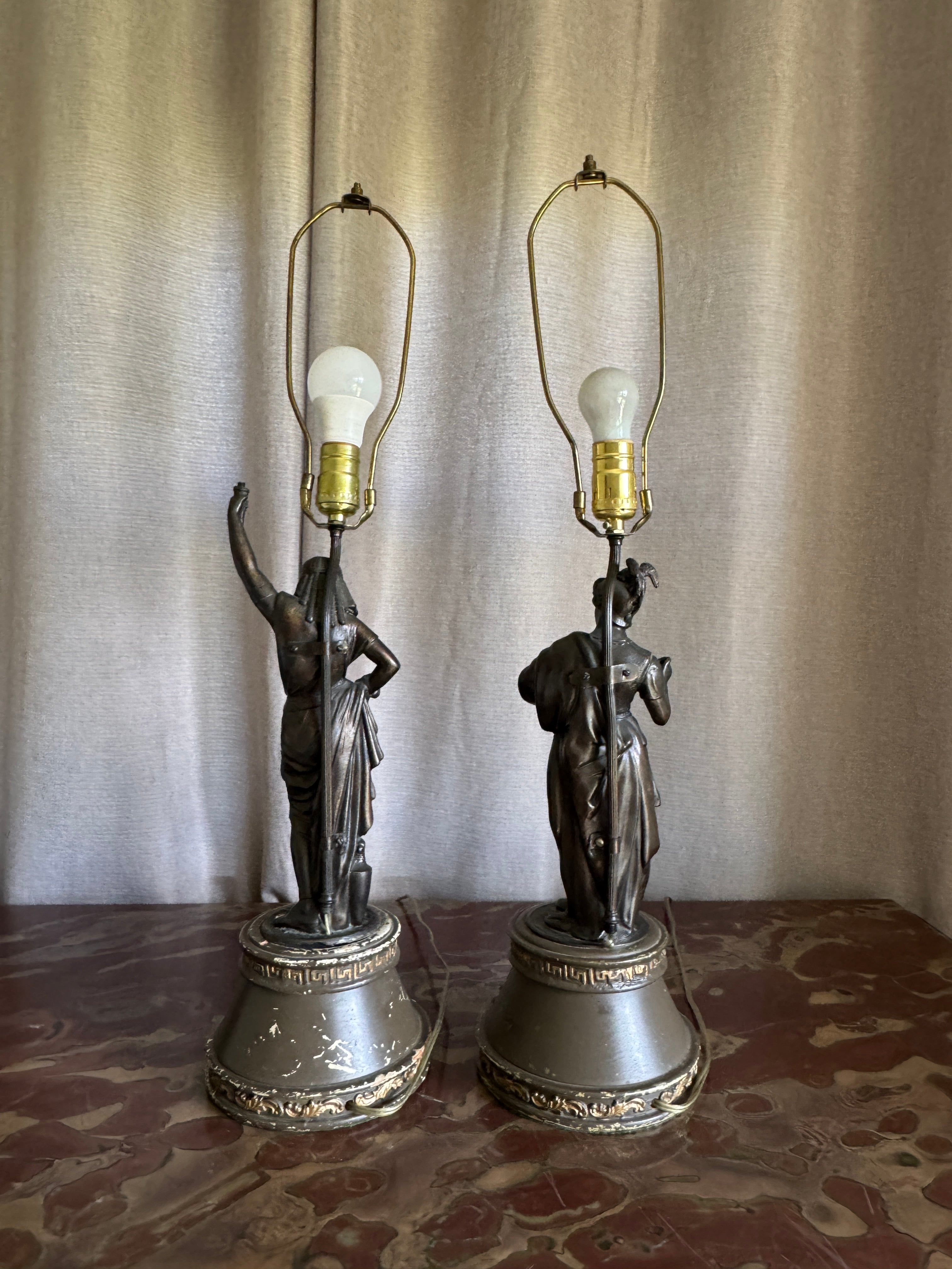 Vintage Victorian Statue Table Lamps - Set of Two