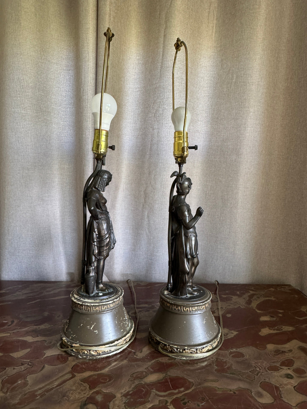 Vintage Victorian Statue Table Lamps - Set of Two
