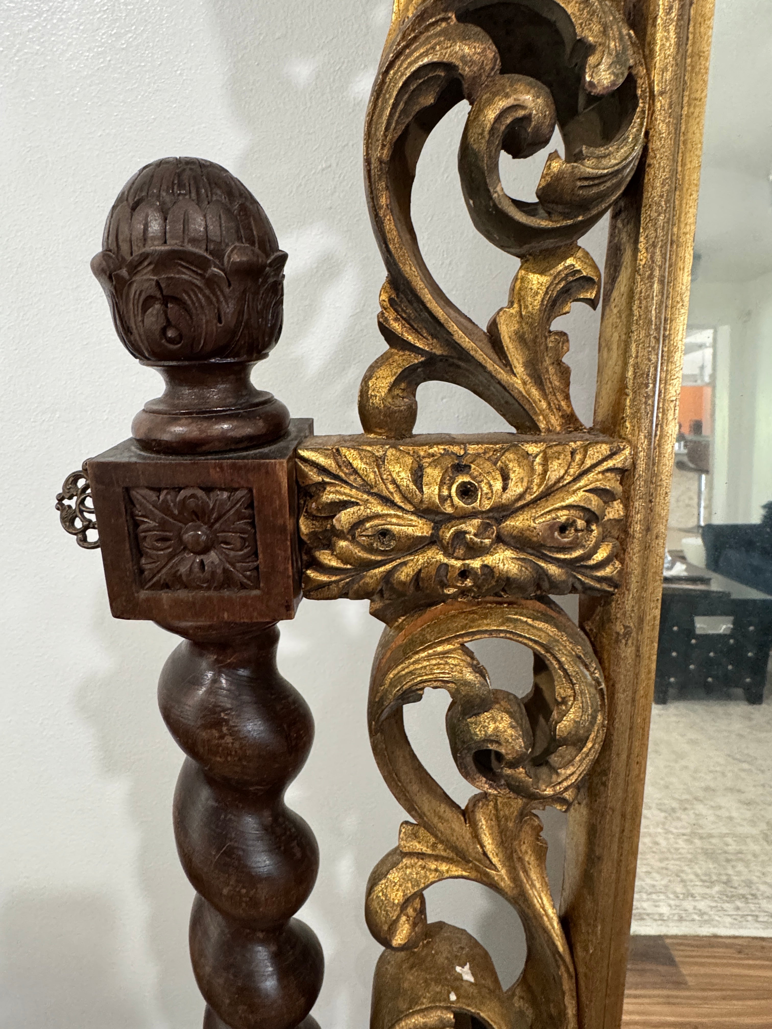 Antique Carved Italian Walnut Stand Mirror