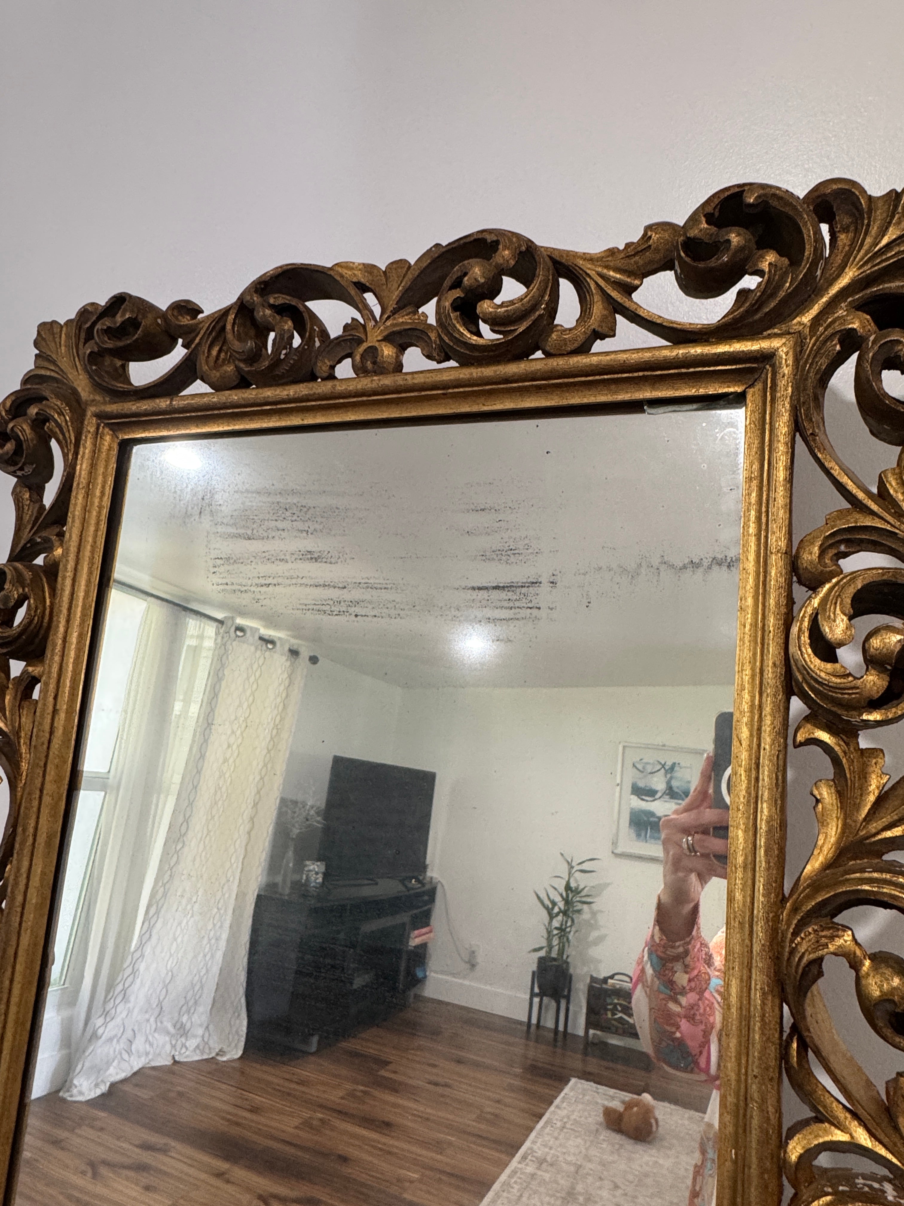 Antique Carved Italian Walnut Stand Mirror
