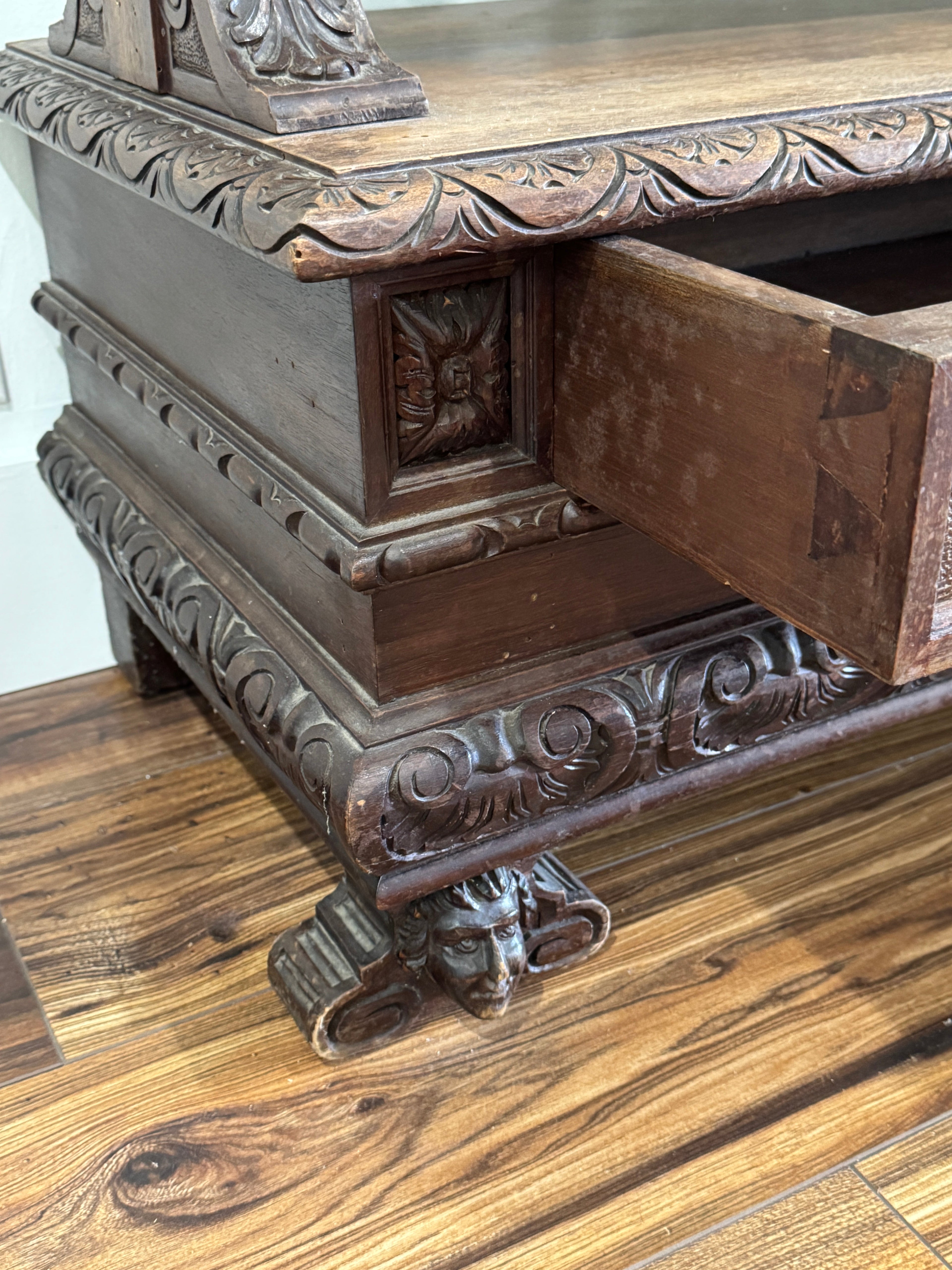 Antique Carved Italian Walnut Stand Mirror