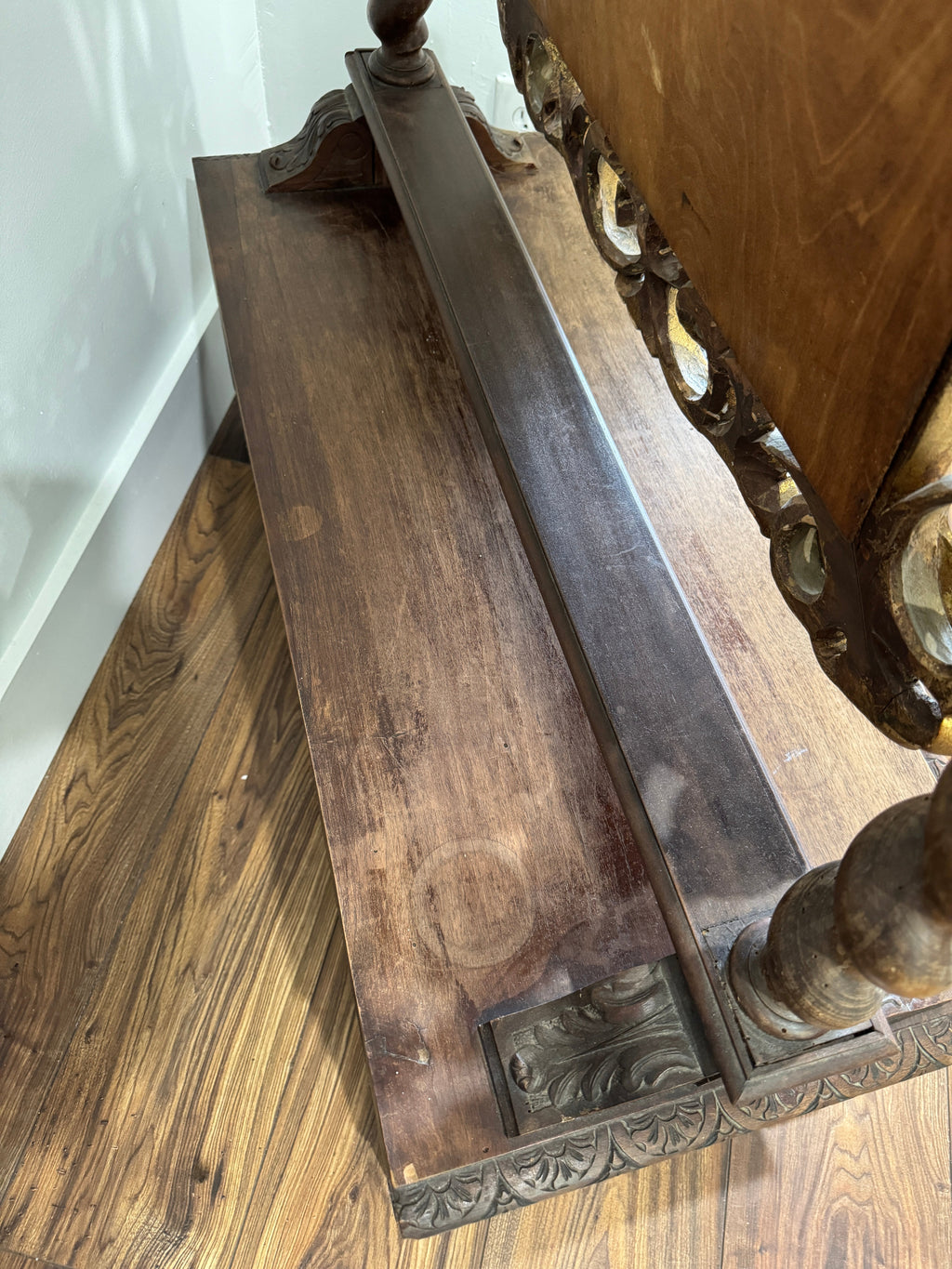 Antique Carved Italian Walnut Stand Mirror