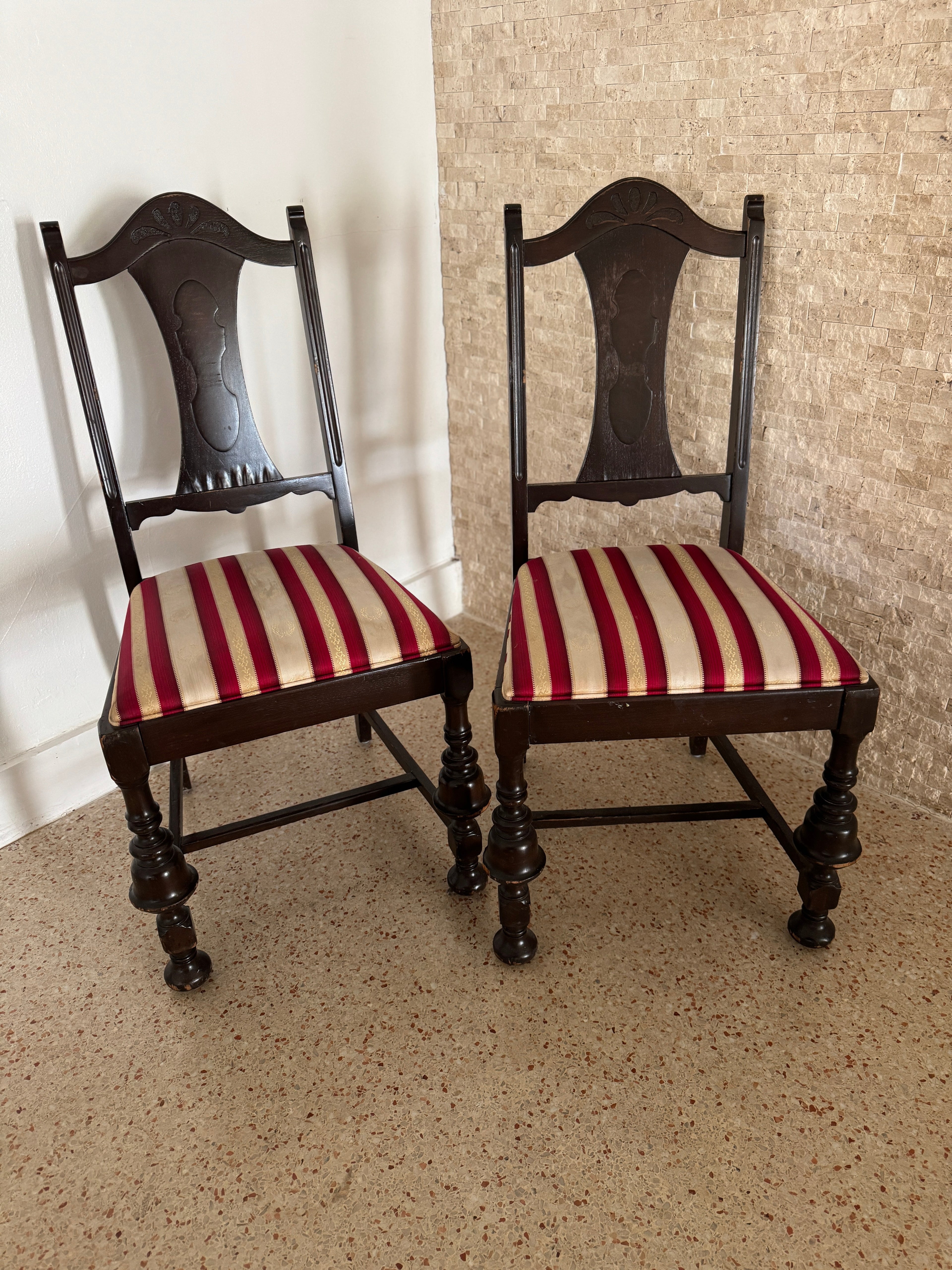 Antique English Upholstered Dining Chairs - Set of 4