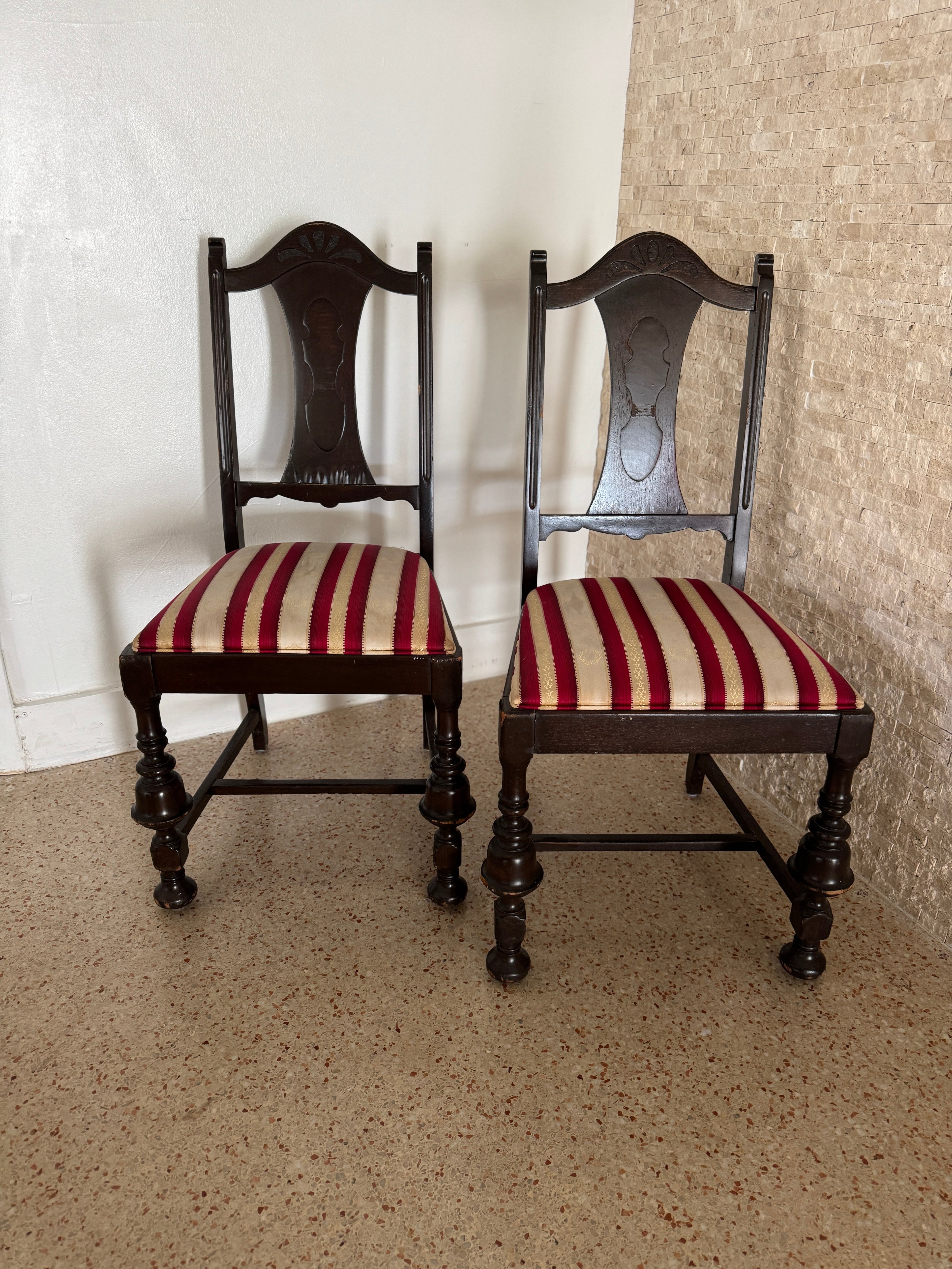 Antique English Upholstered Dining Chairs - Set of 4