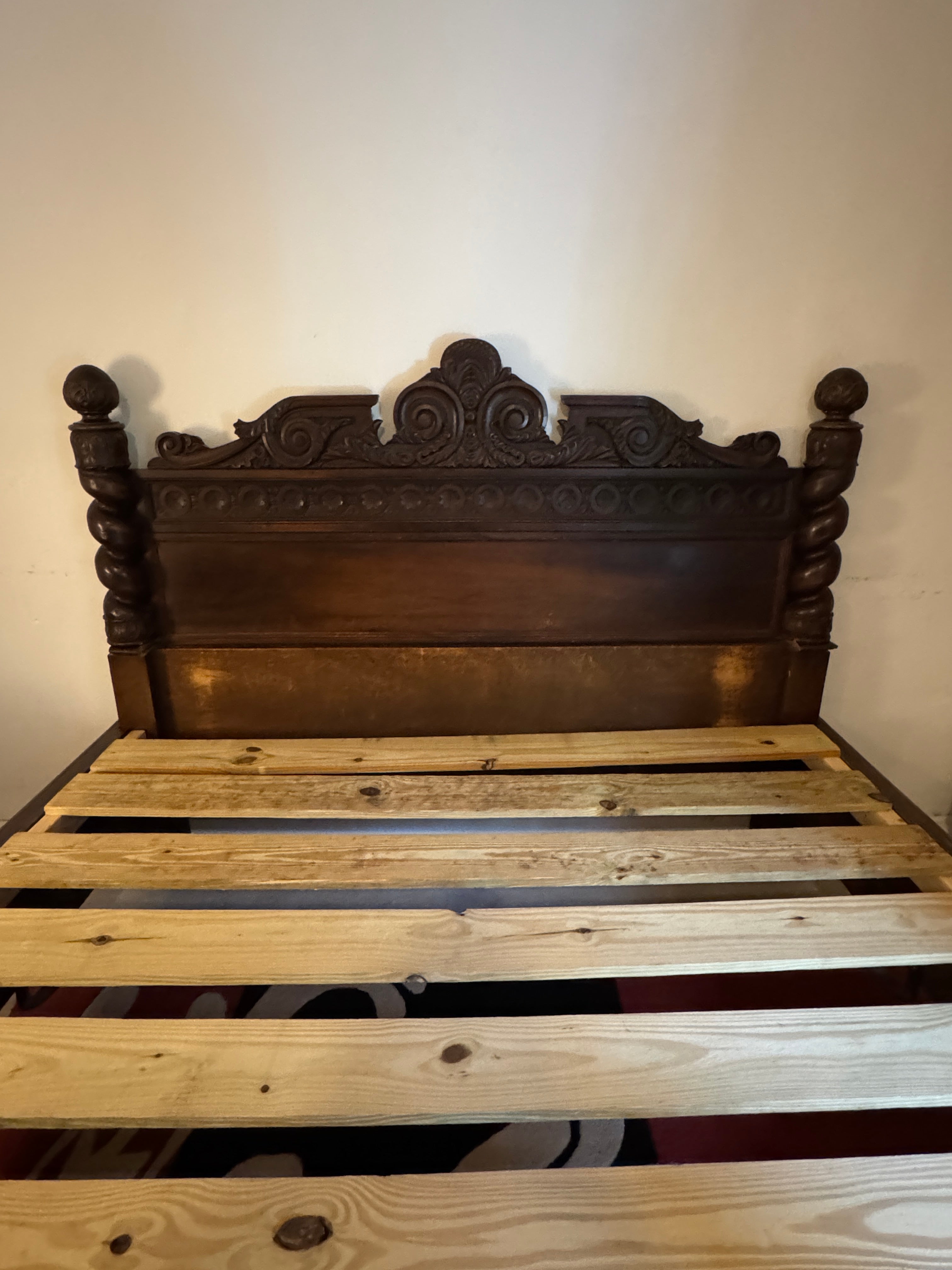 Antique Carved Italian Walnut Clawfoot European Queen Sized Bed