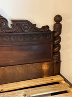 Antique Carved Italian Walnut Clawfoot European Queen Sized Bed