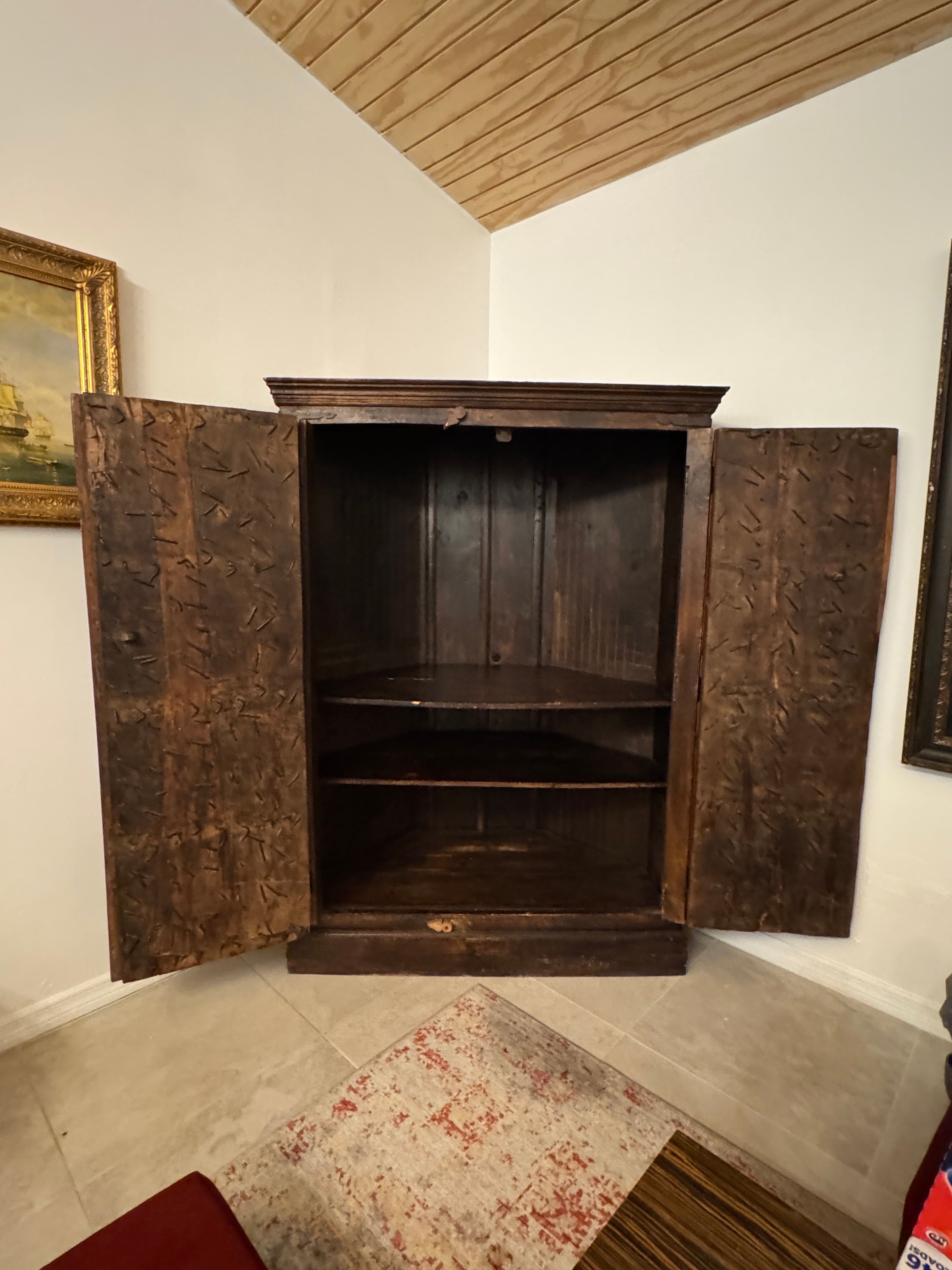 Antique Indian Teak Wood Door Corner Cabinet Armoire, TV Stand