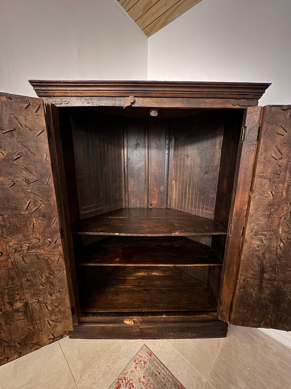 Antique Indian Teak Wood Door Corner Cabinet Armoire, TV Stand