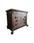 Antique Carved Italian Walnut Clawfoot Chest of Drawers with Marble Top