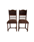Antique 19th Century French Henry II Style Walnut Dining/Side/Accent Chairs With Suede Upholstery - Set of Two