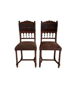Antique 19th Century French Henry II Style Walnut Dining/Side/Accent Chairs With Suede Upholstery - Set of Two