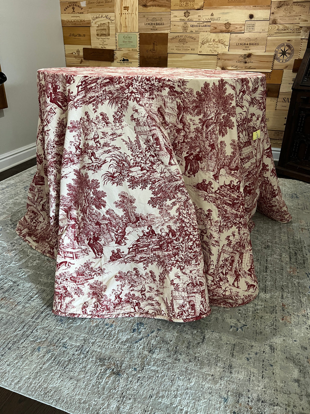 French Toile Tablecloth 120" Round in Red