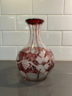 Vintage Ruby Red Bohemian Glass Vase with Grape Vine design