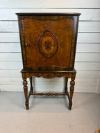 Antique Mahogany Highboy Cabinet / Bar Cabinet With Marquetry Inlays