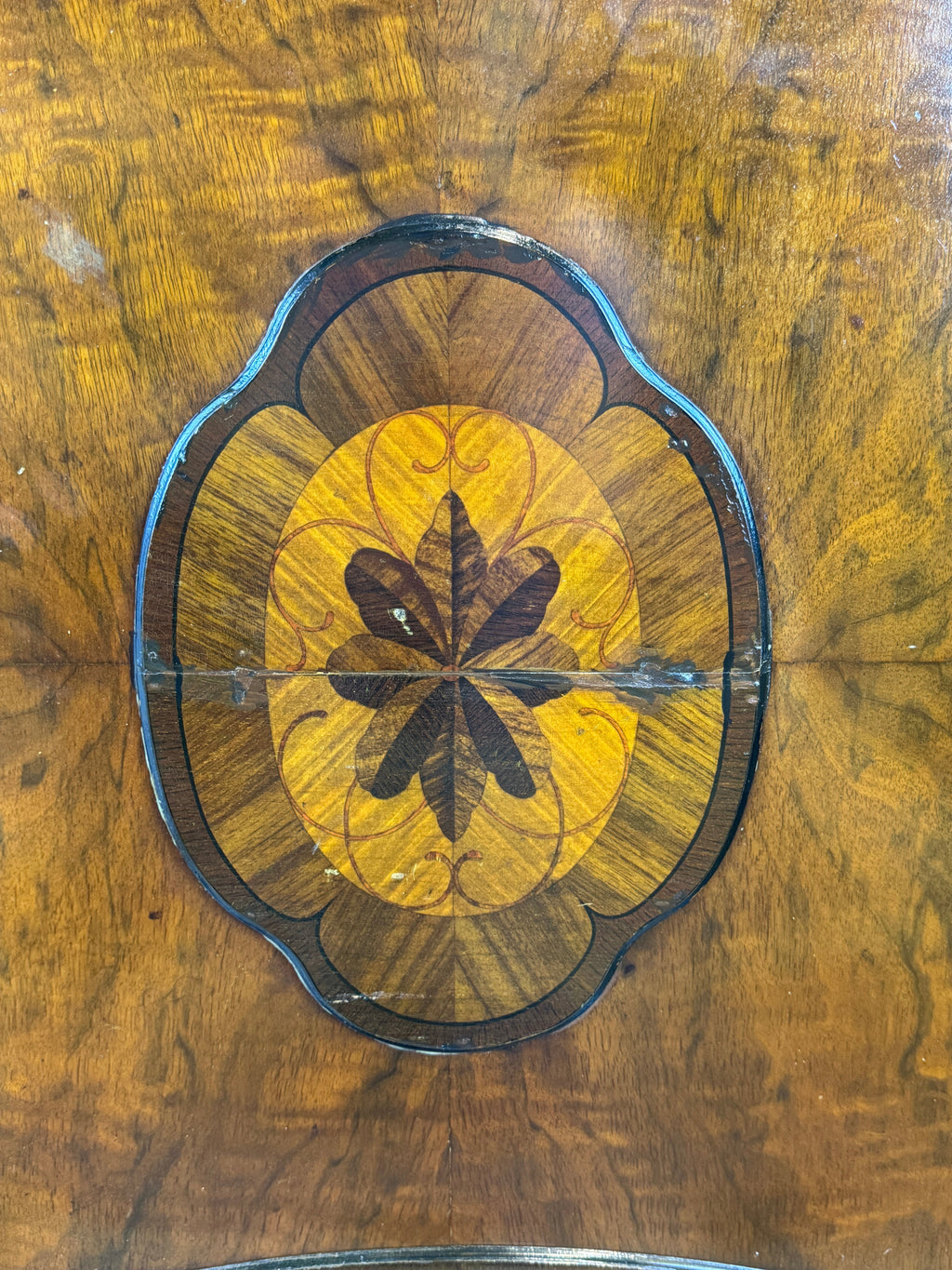 Antique Mahogany Highboy Cabinet / Bar Cabinet With Marquetry Inlays