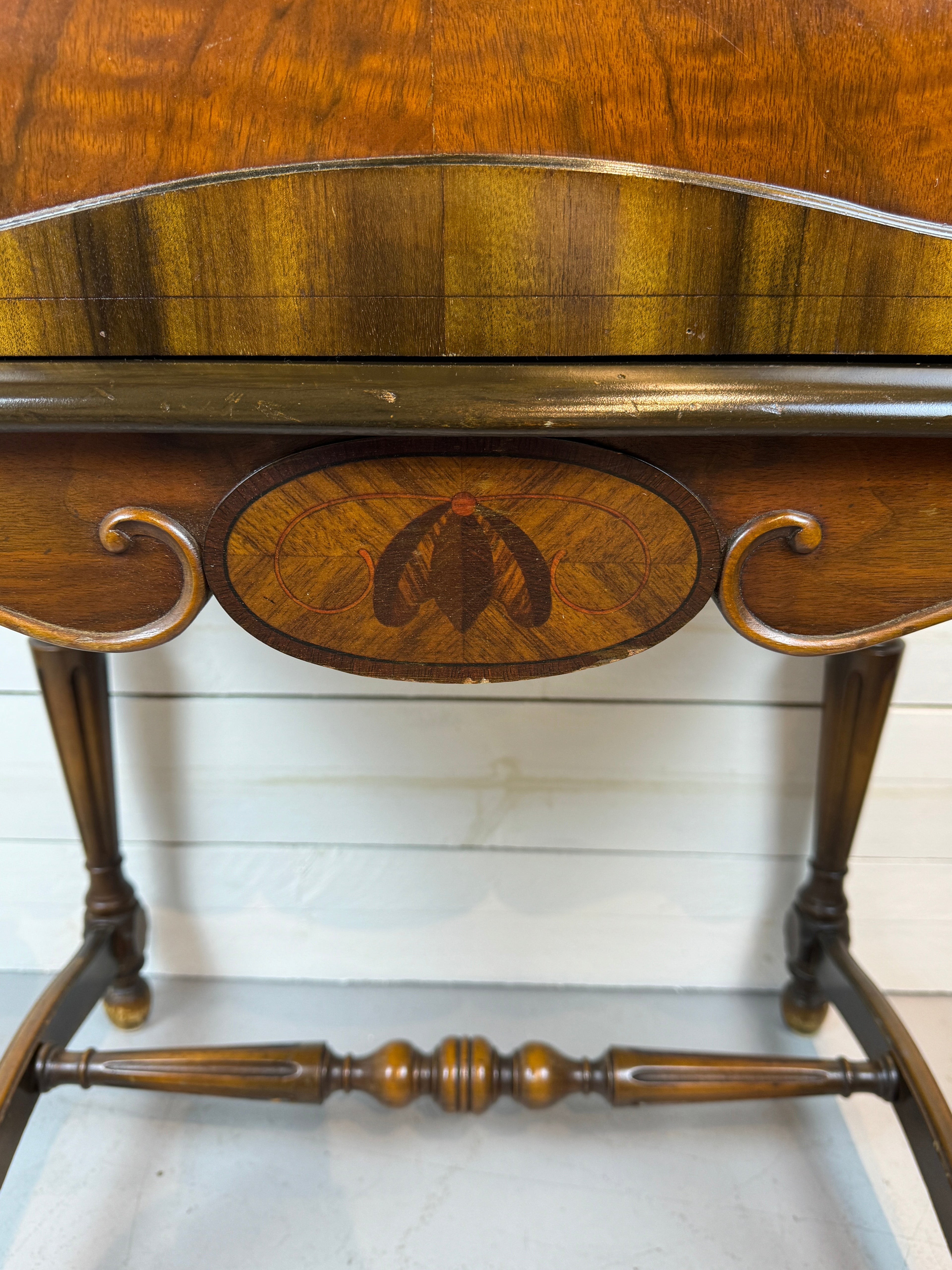 Antique Mahogany Highboy Cabinet / Bar Cabinet With Marquetry Inlays