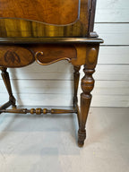 Antique Mahogany Highboy Cabinet / Bar Cabinet With Marquetry Inlays