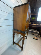 Antique Mahogany Highboy Cabinet / Bar Cabinet With Marquetry Inlays