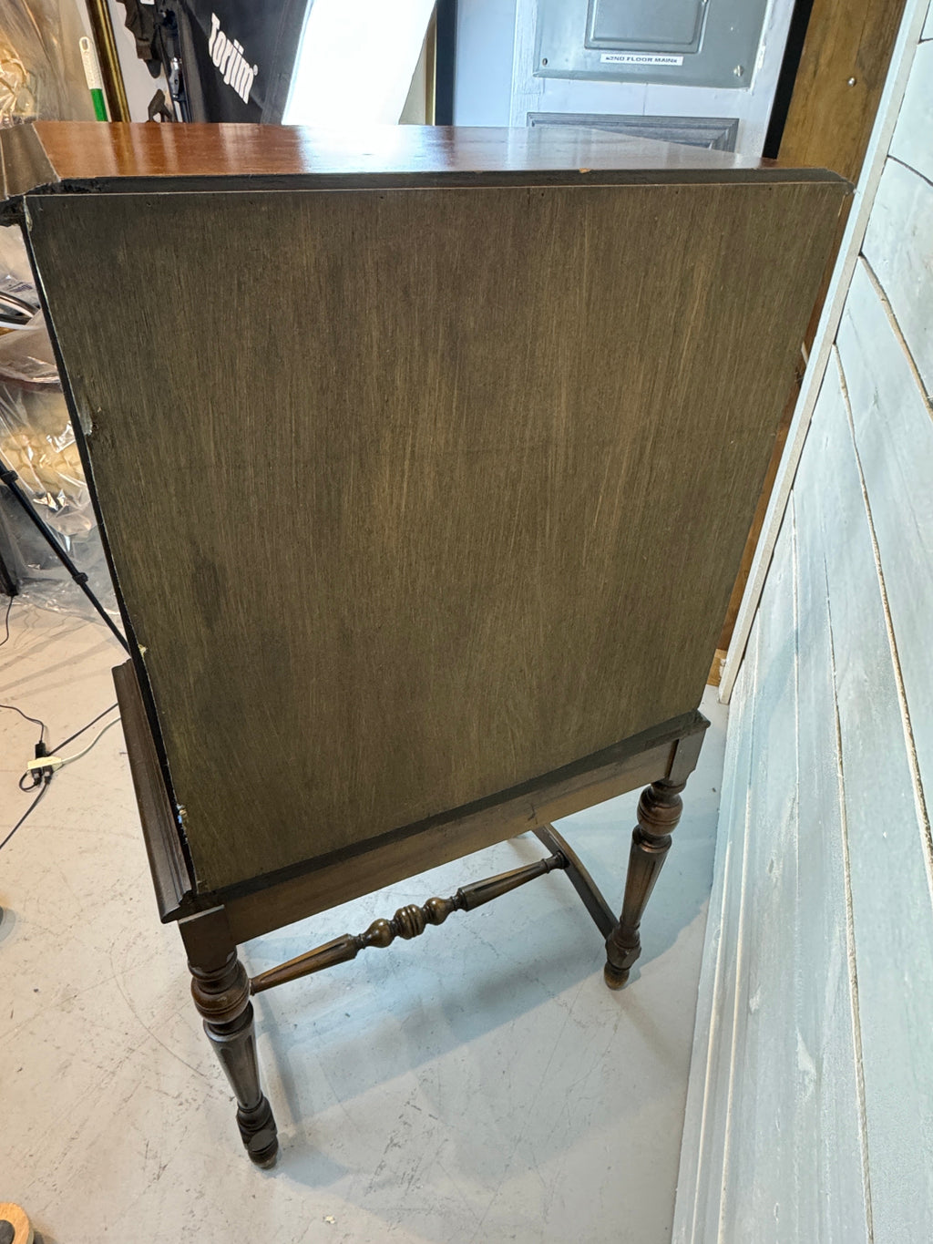 Antique Mahogany Highboy Cabinet / Bar Cabinet With Marquetry Inlays