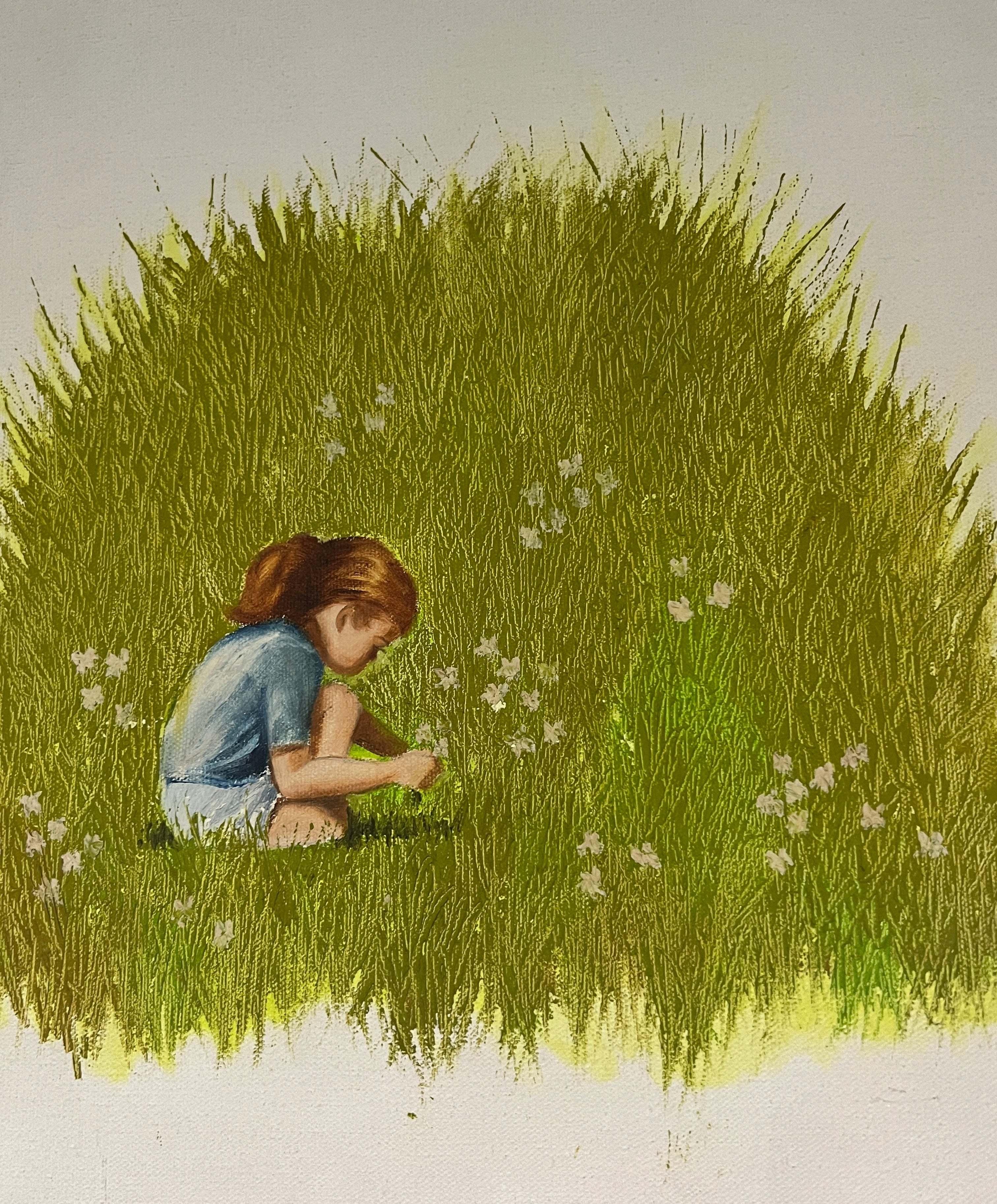 1930s Oil on Canvas - Girl Picking Flowers