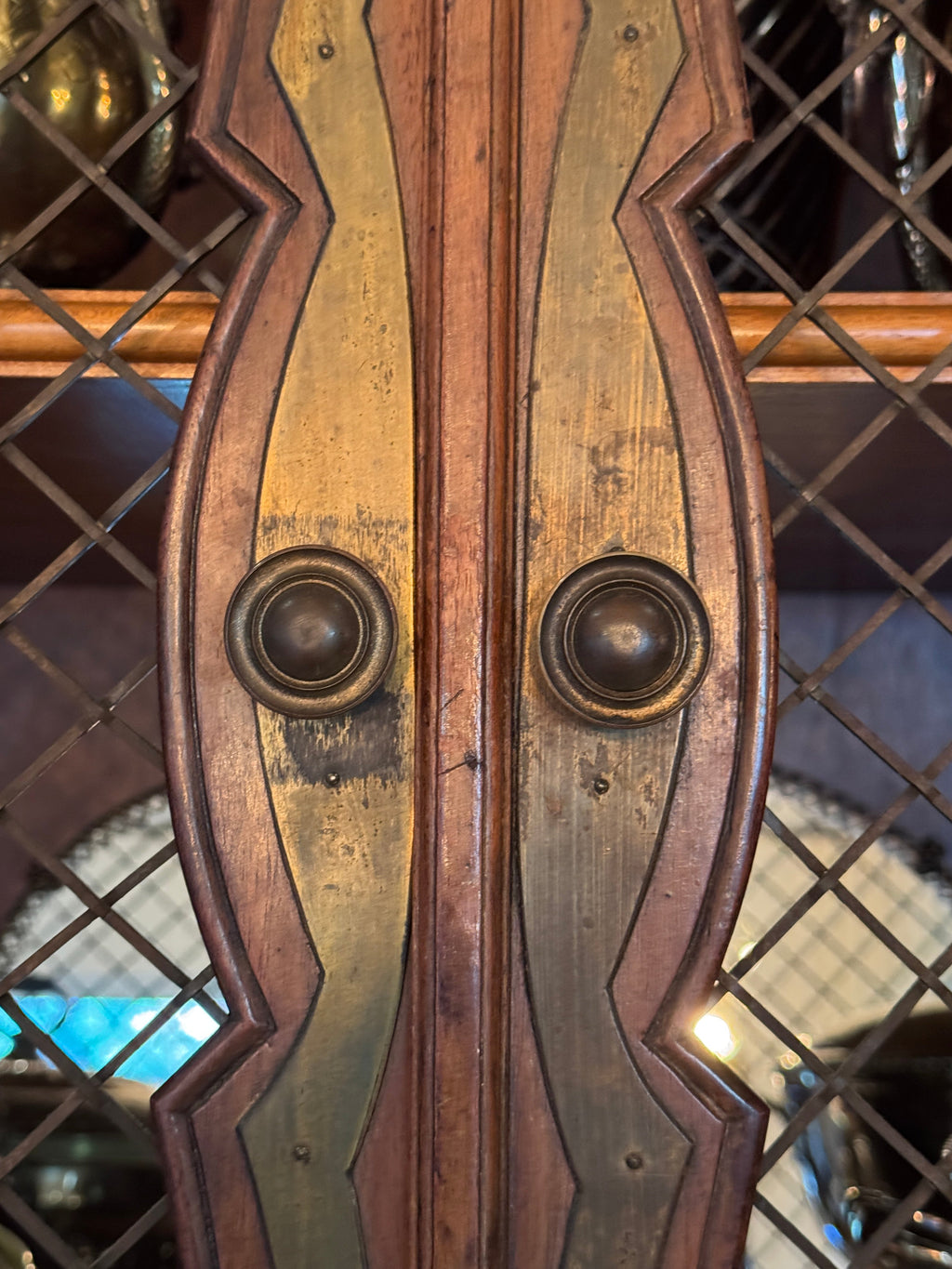 19th Century British Breakfront China Cabinet with Copper Details