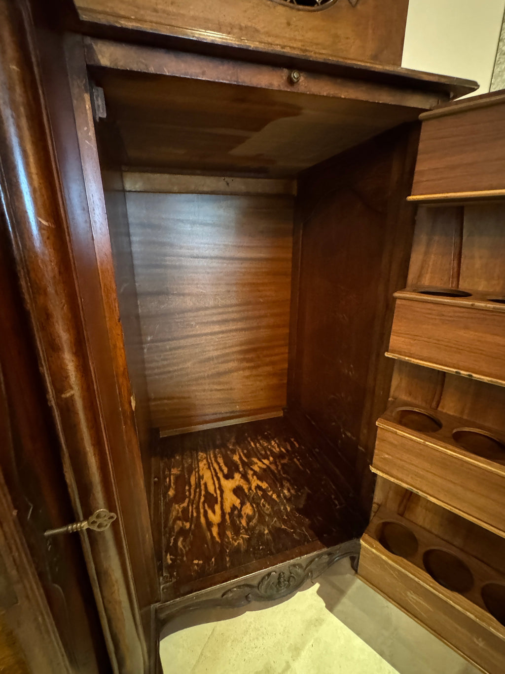 19th Century British Breakfront China Cabinet with Copper Details