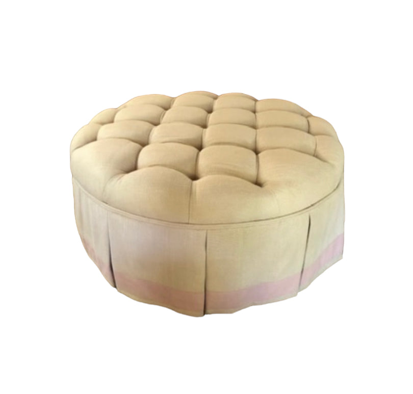 Luxe Round Tufted Skirted Coffee Table/Ottoman with Glass Top