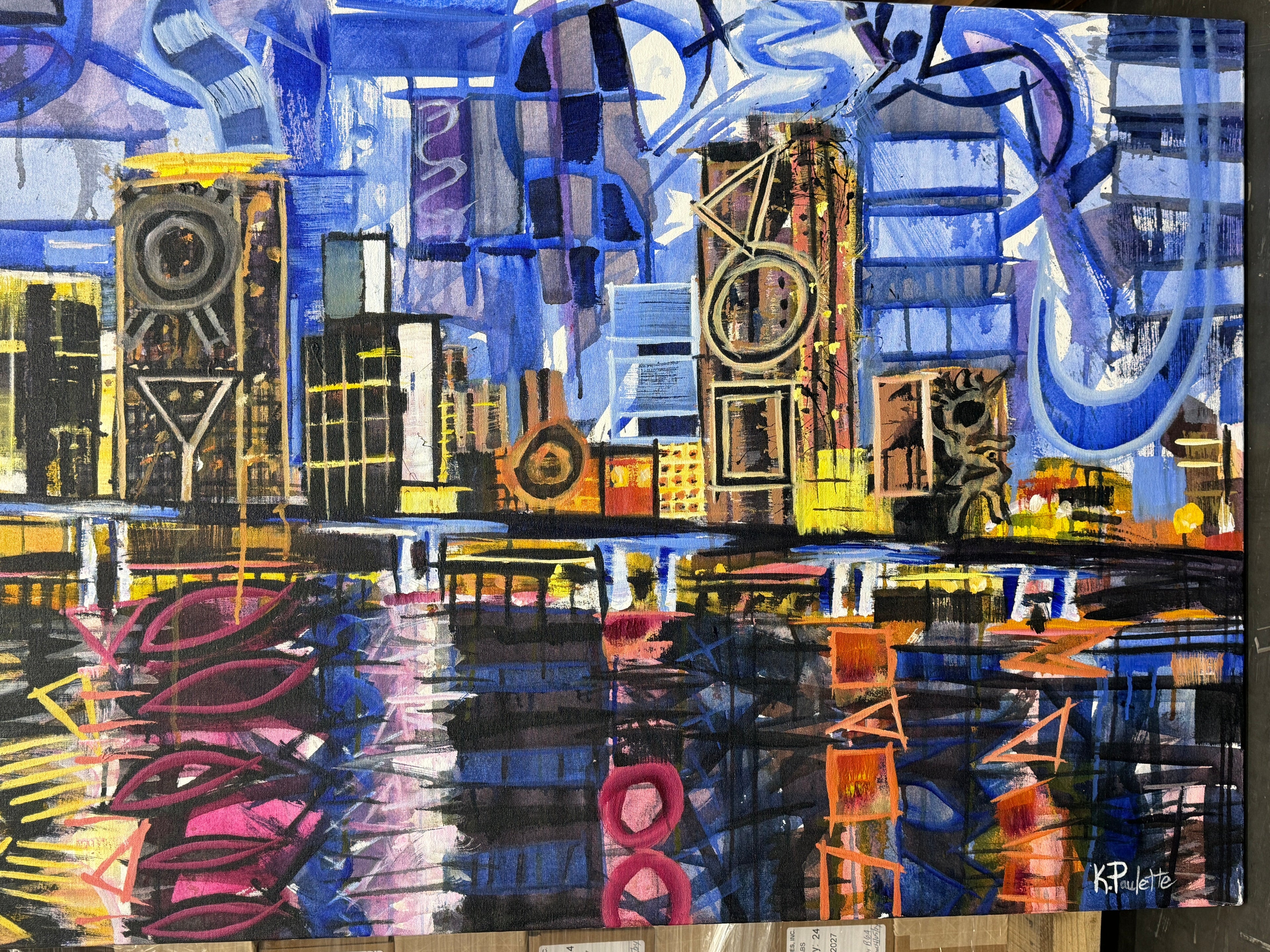 Miami Lights and Locomotion by Kent Paulette Authentic Original Acrylic on Canvas