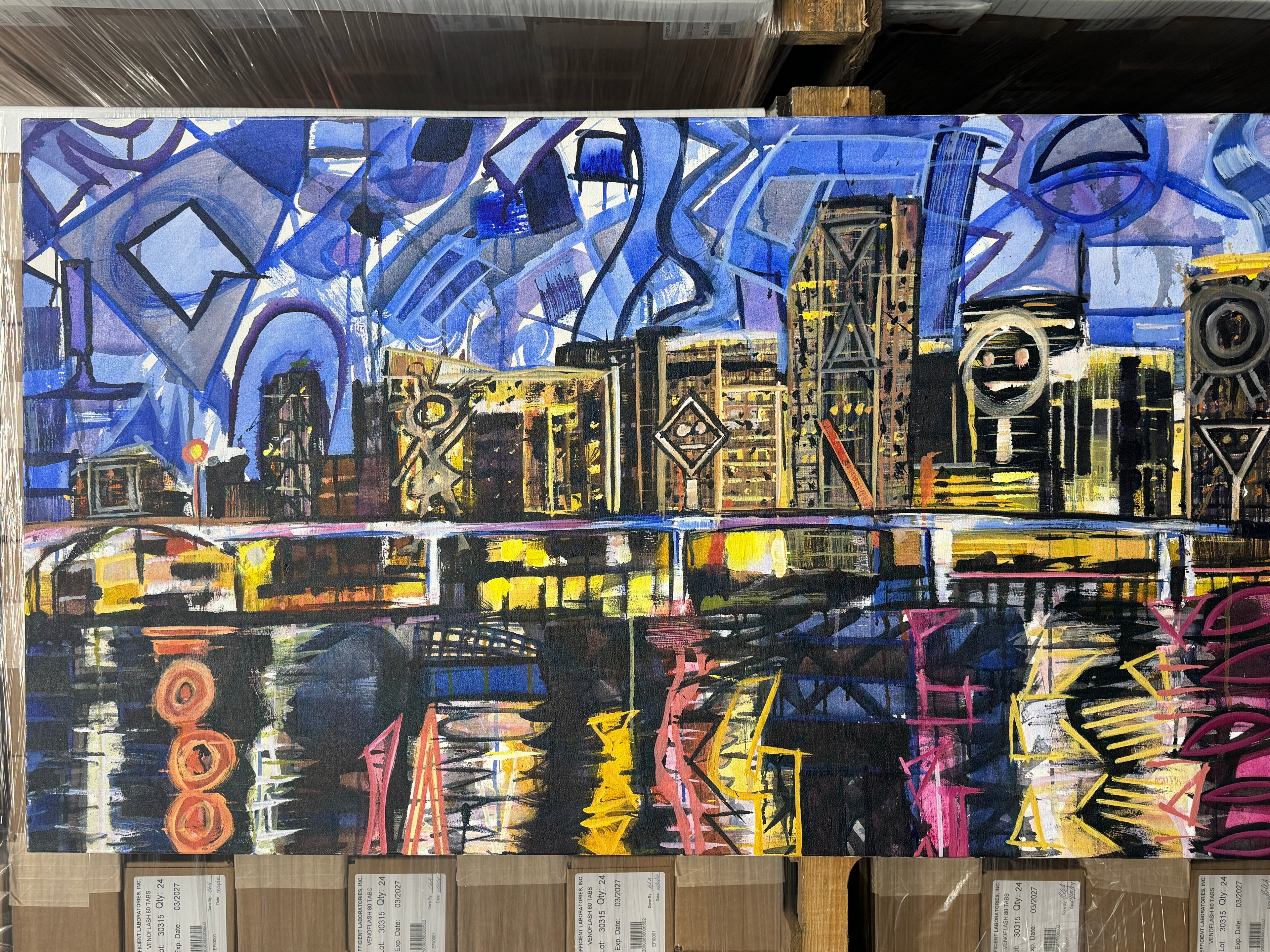 Miami Lights and Locomotion by Kent Paulette Authentic Original Acrylic on Canvas