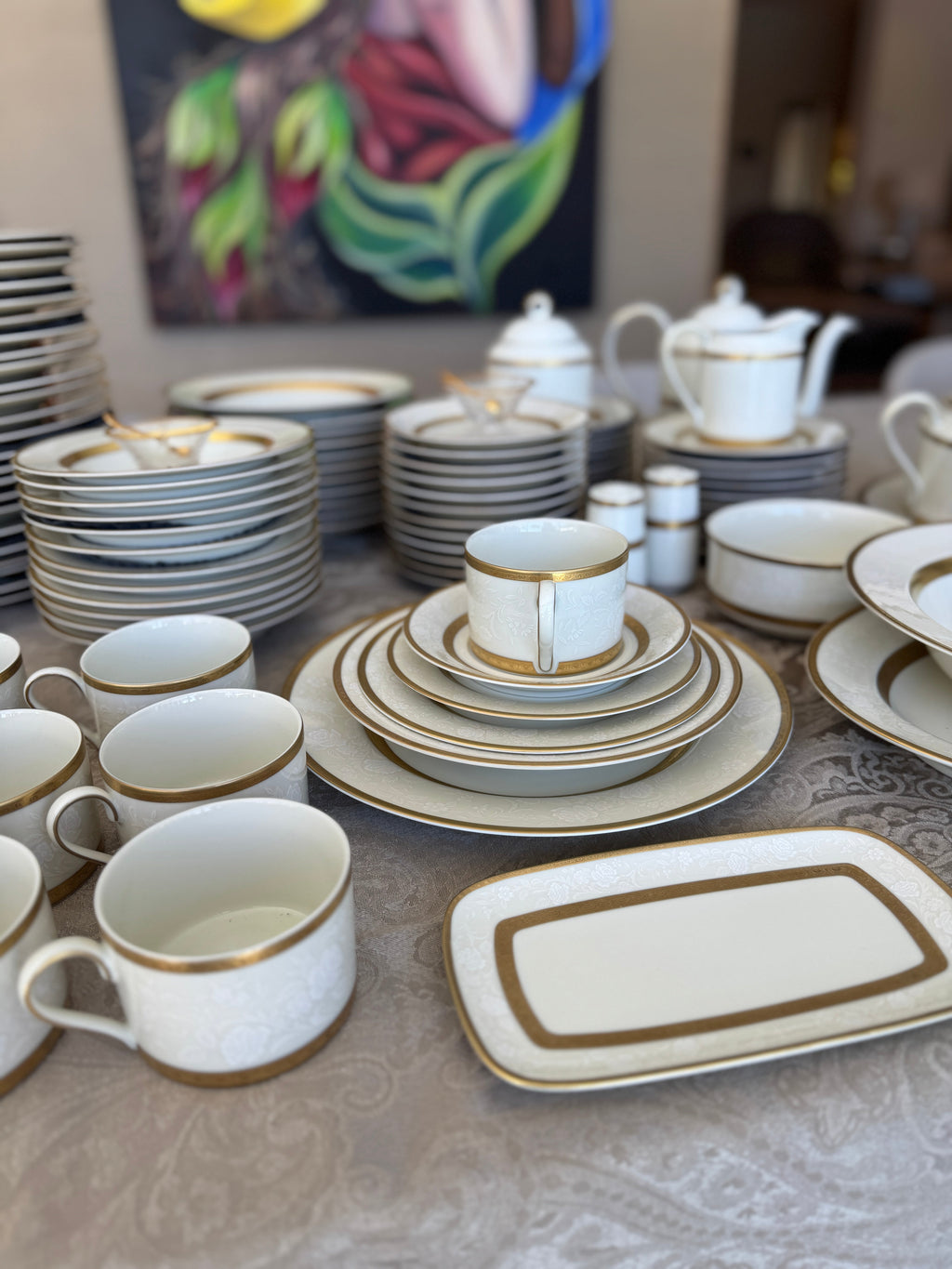 Late 20th Century Mikasa Antique Lace Fine China - 85 Pieces, 6 piece place setting